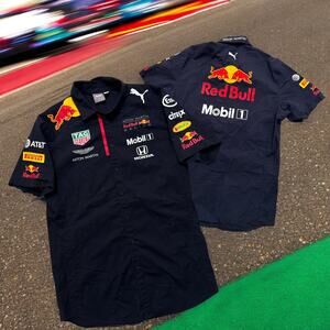 Puma Red Bull F1 Racing Aston Martin Full Button Down Polo Shirt Men's Medium